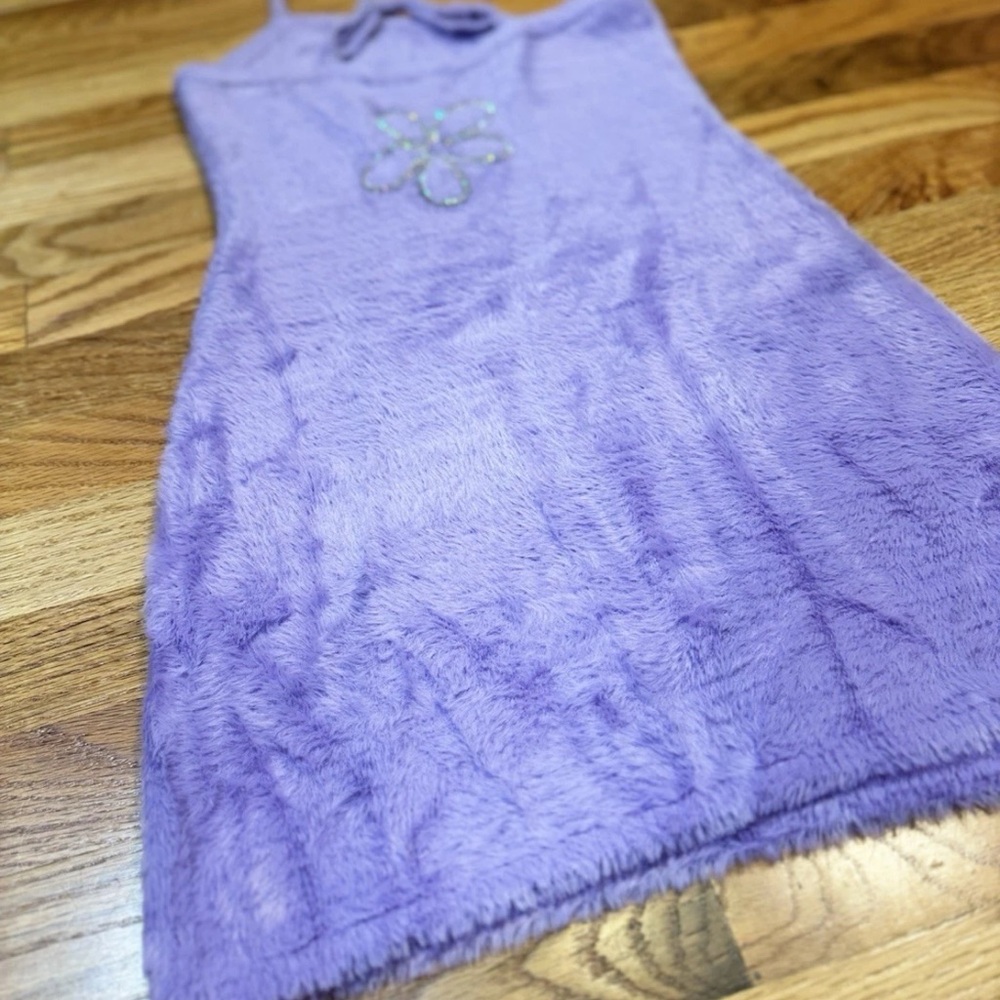 For Love & Lemons Finley Fuzzy Mini Dress Rhinestones Lavender Size Small - Picture 15 of 16